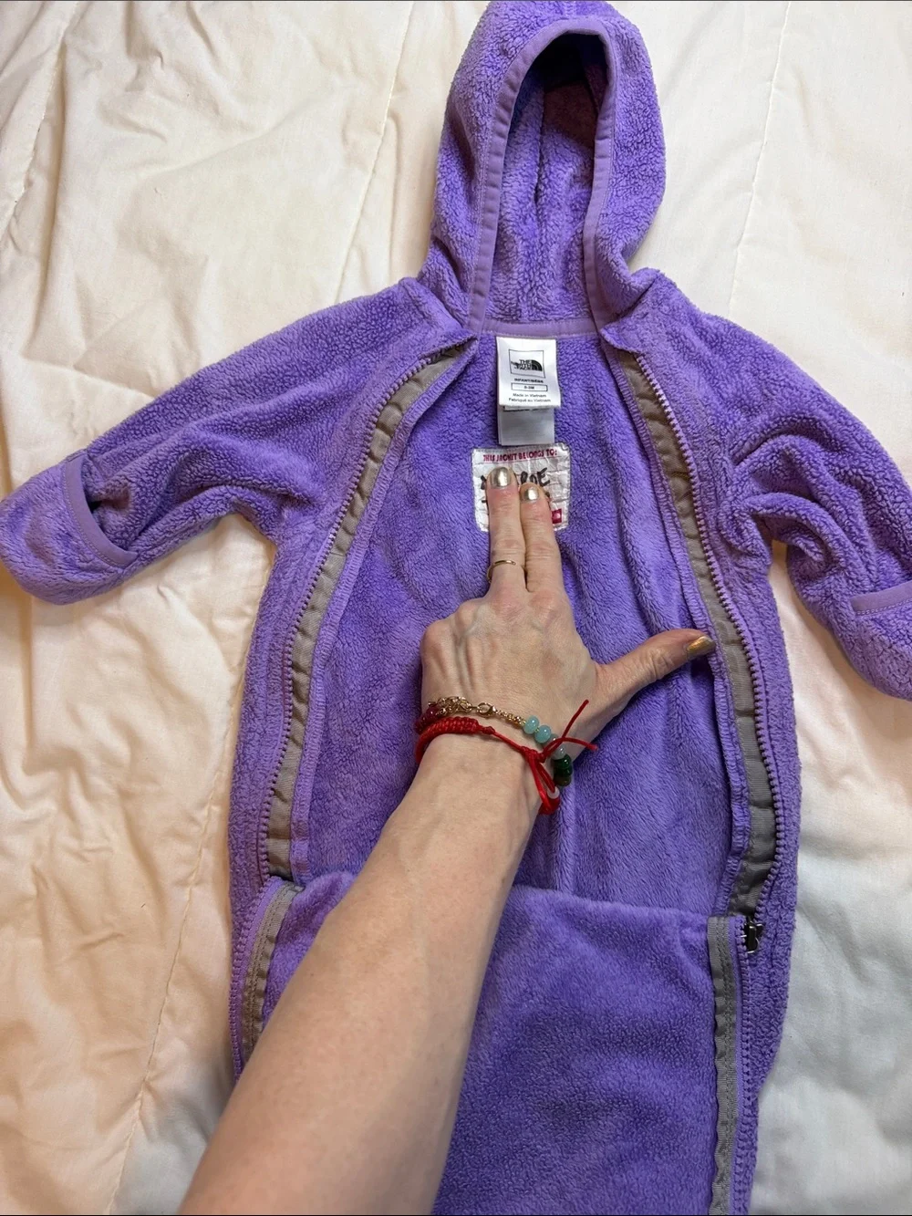 The North Face Purple Fleece Hooded Infant One-Piece Footie